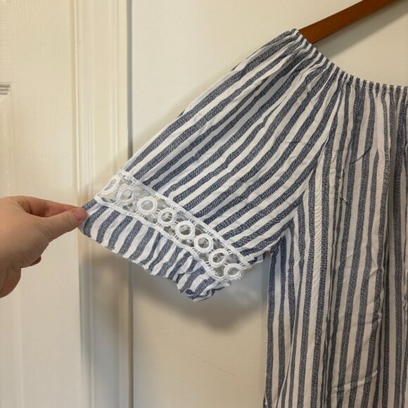 Beach Cover Up Swimsuit New Collection Made in Italy One Size White Blue Stripes - Picture 3 of 9